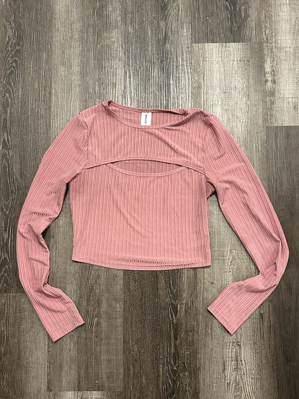 5/$25 Abound Ribbed Long-Sleeve Cutout Caged Neck Top